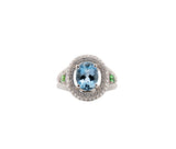 18K White Gold 2.33ct Parade Aquamarine w/ Tsavorite Garnet and Diamonds