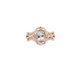 14K Rose Gold Diamond and Aquamarine Three Piece Wedding Ring Set