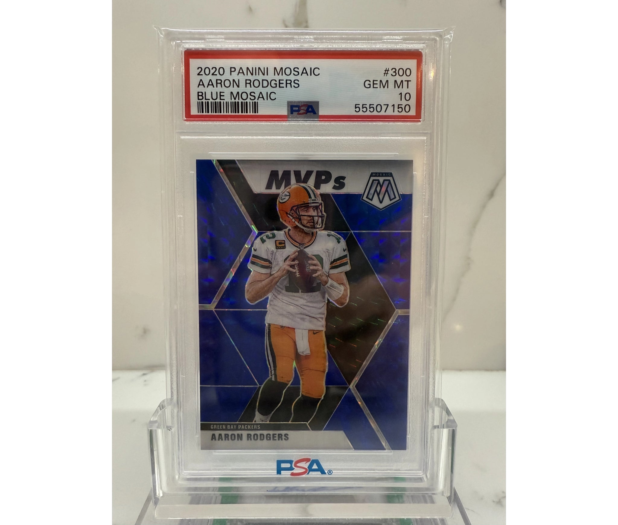 2020 Panini Mosaic Aaron Rodgers Blue Mosaic PSA 10
