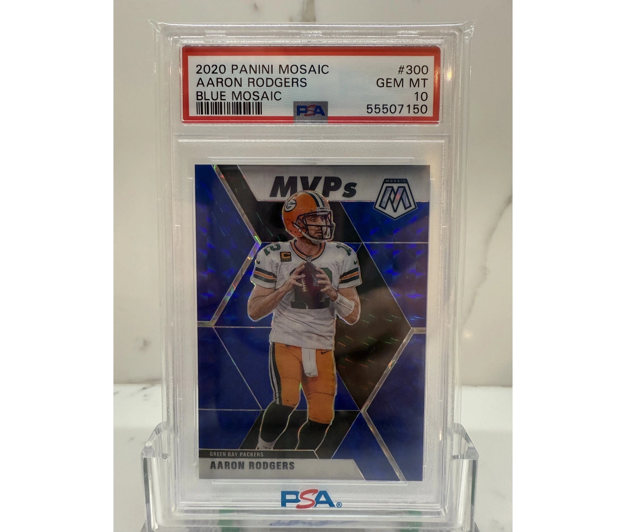 2020 Panini Mosaic Aaron Rodgers Blue Mosaic PSA 10