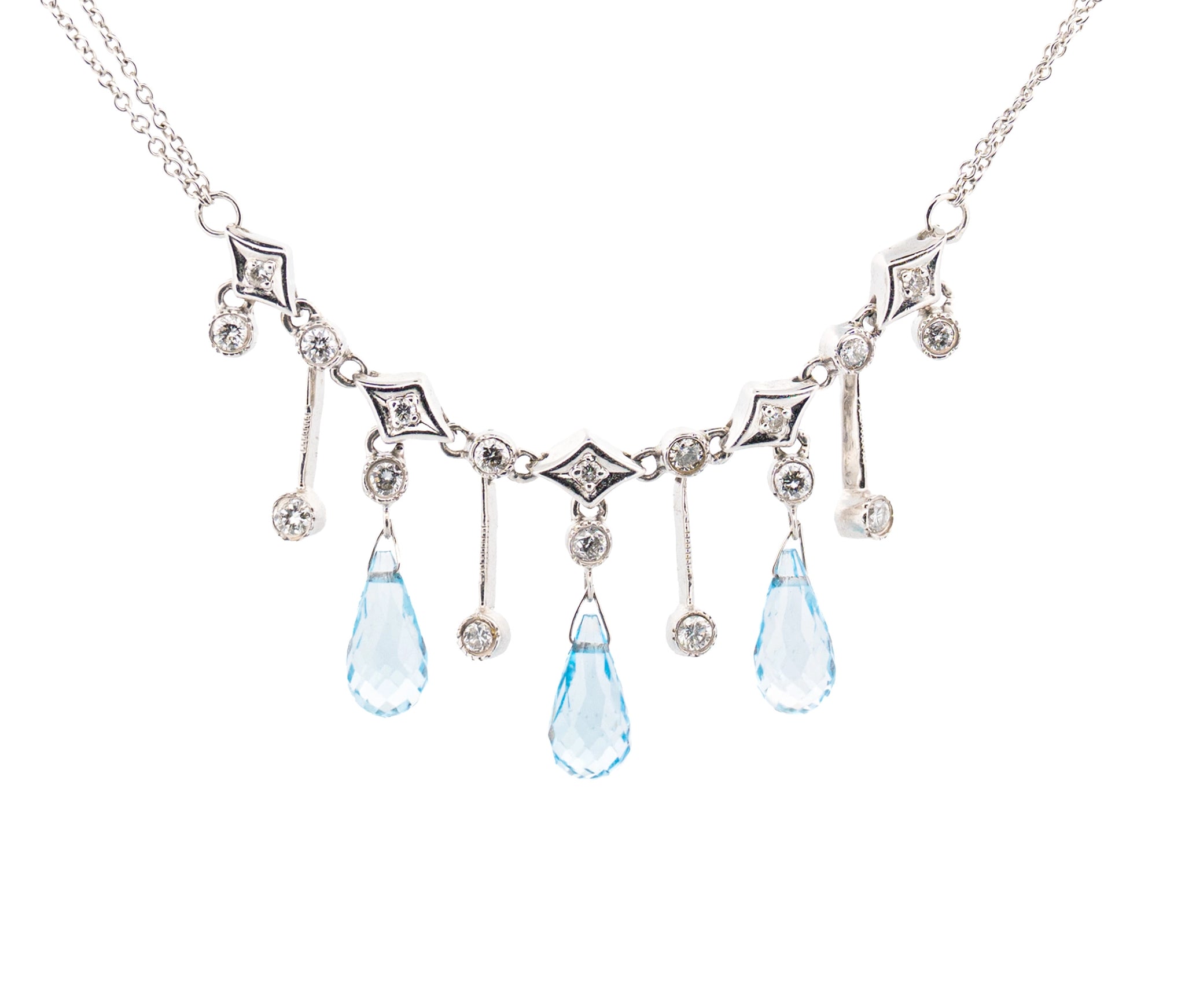 14K White Gold and Aquamarine Drop Necklace