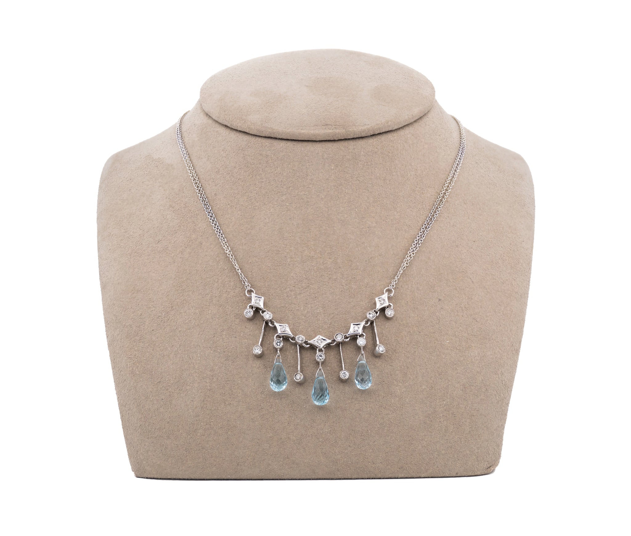 14K White Gold and Aquamarine Drop Necklace
