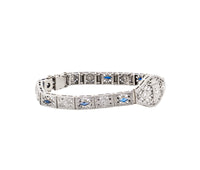 Antique 14K White Gold Diamond and Synthetic Sapphire Bracelet