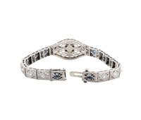 Antique 14K White Gold Diamond and Synthetic Sapphire Bracelet