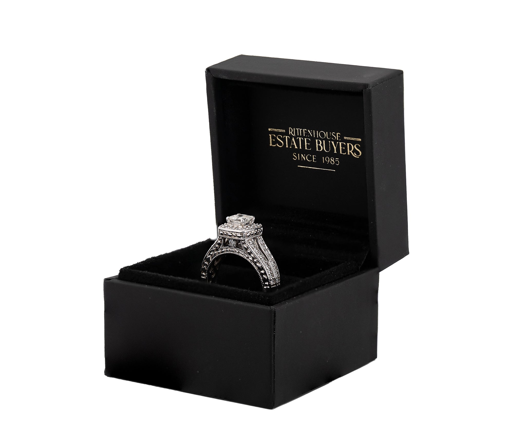 14K WG 0.59ct  Square Mod Brilliant IGI Certified Diamond Ring & Band Set