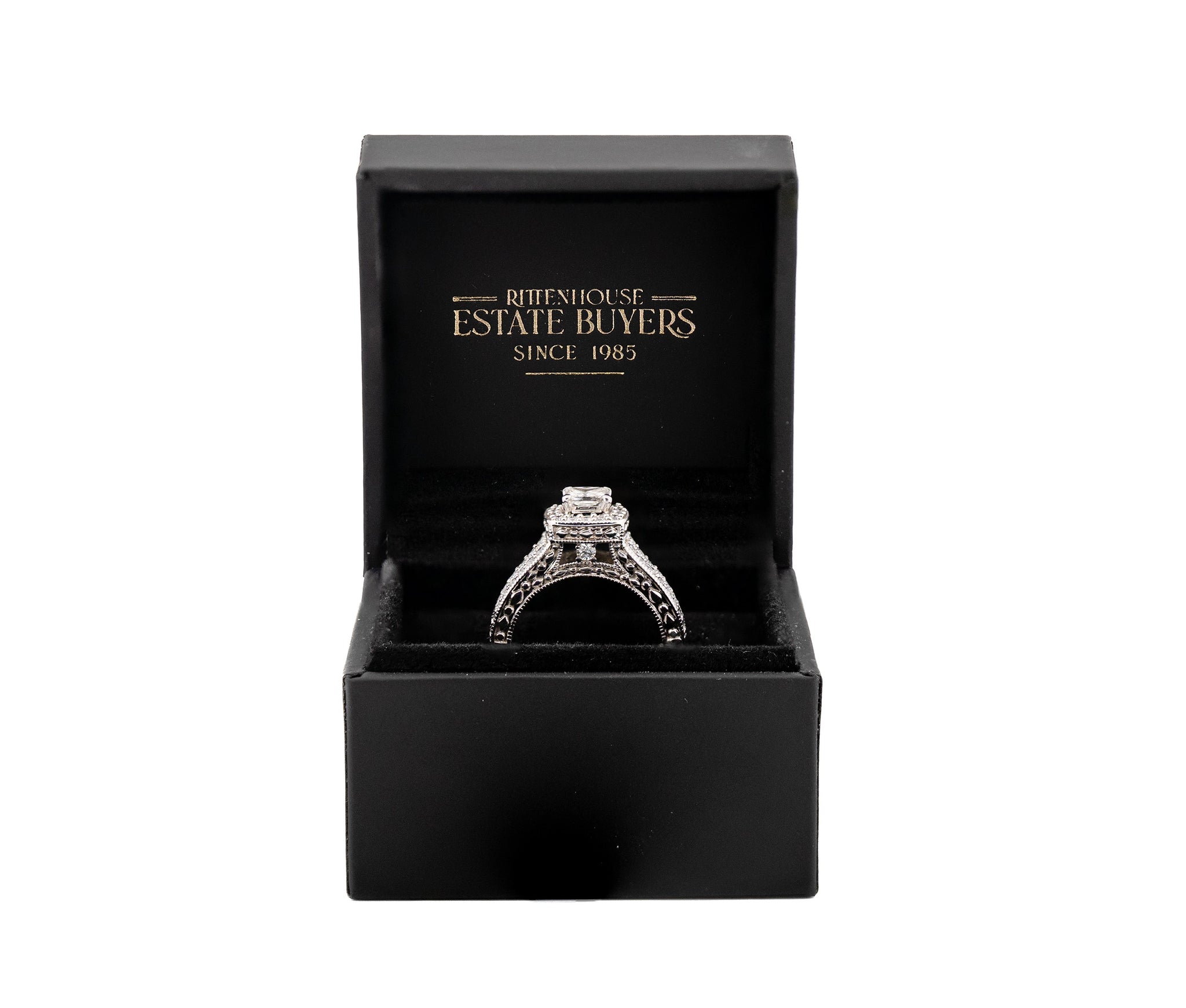 14K WG 0.59ct  Square Mod Brilliant IGI Certified Diamond Ring & Band Set