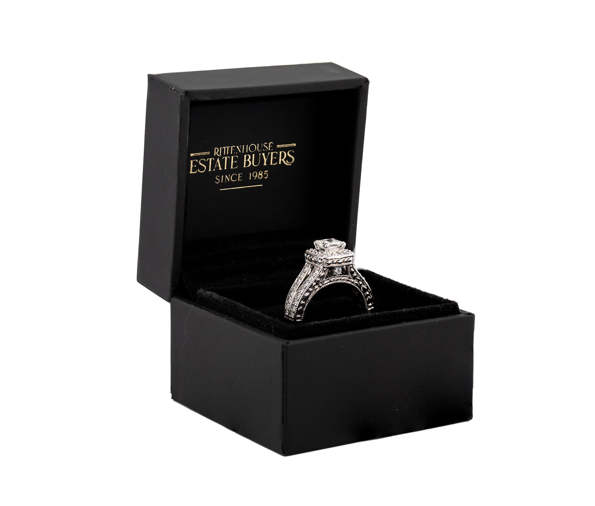 14K WG 0.59ct  Square Mod Brilliant IGI Certified Diamond Ring & Band Set