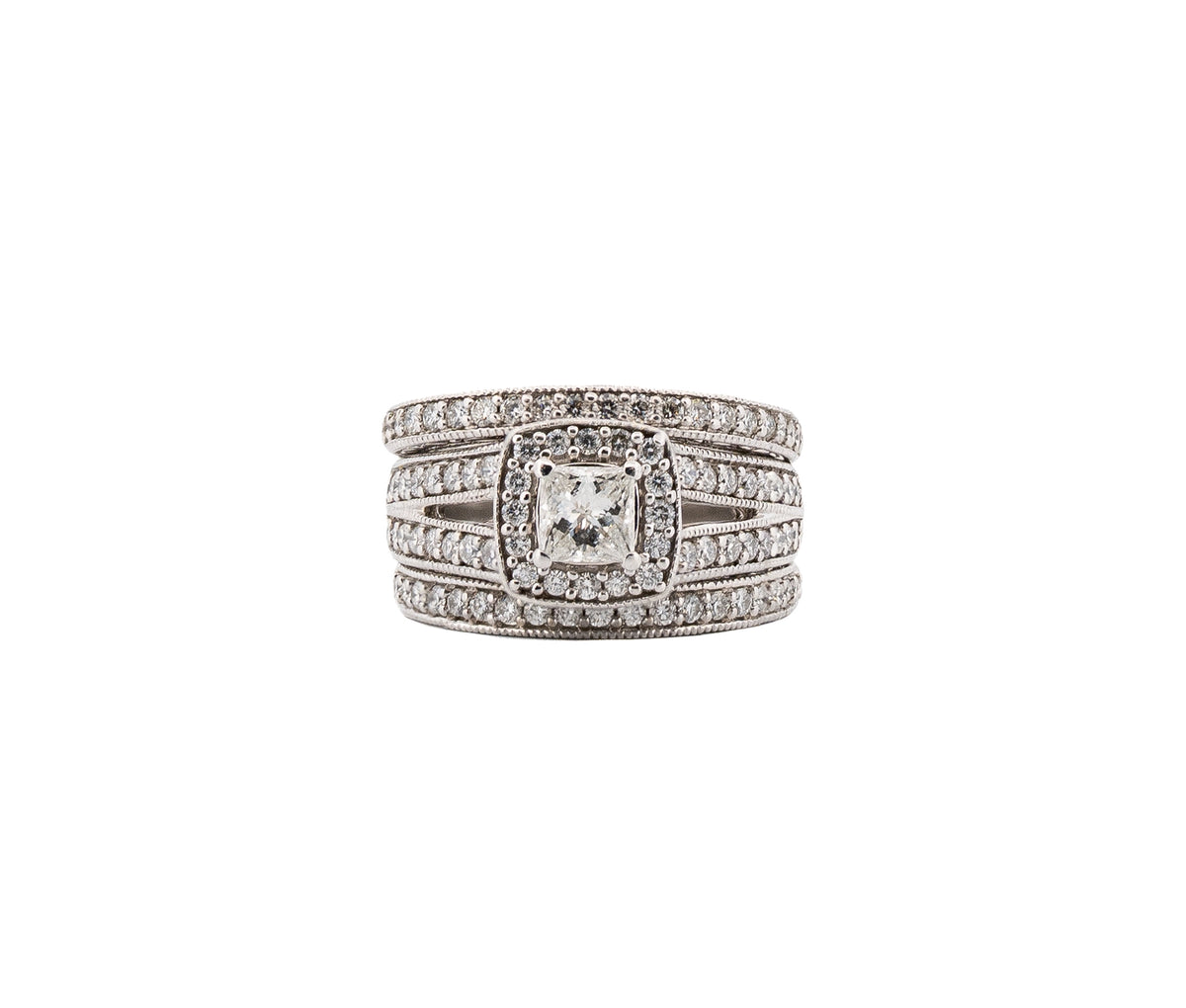 14K WG 0.59ct  Square Mod Brilliant IGI Certified Diamond Ring & Band Set