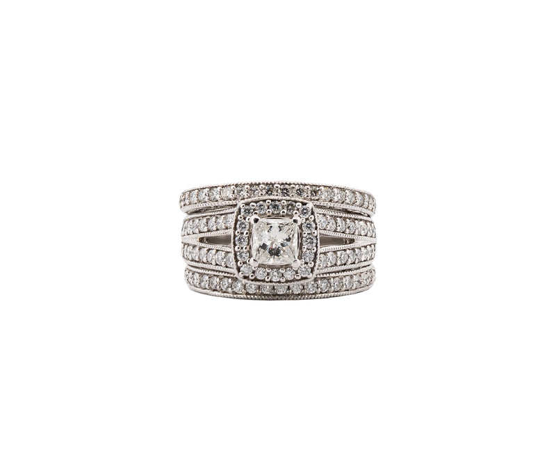 14K WG 0.59ct  Square Mod Brilliant IGI Certified Diamond Ring & Band Set