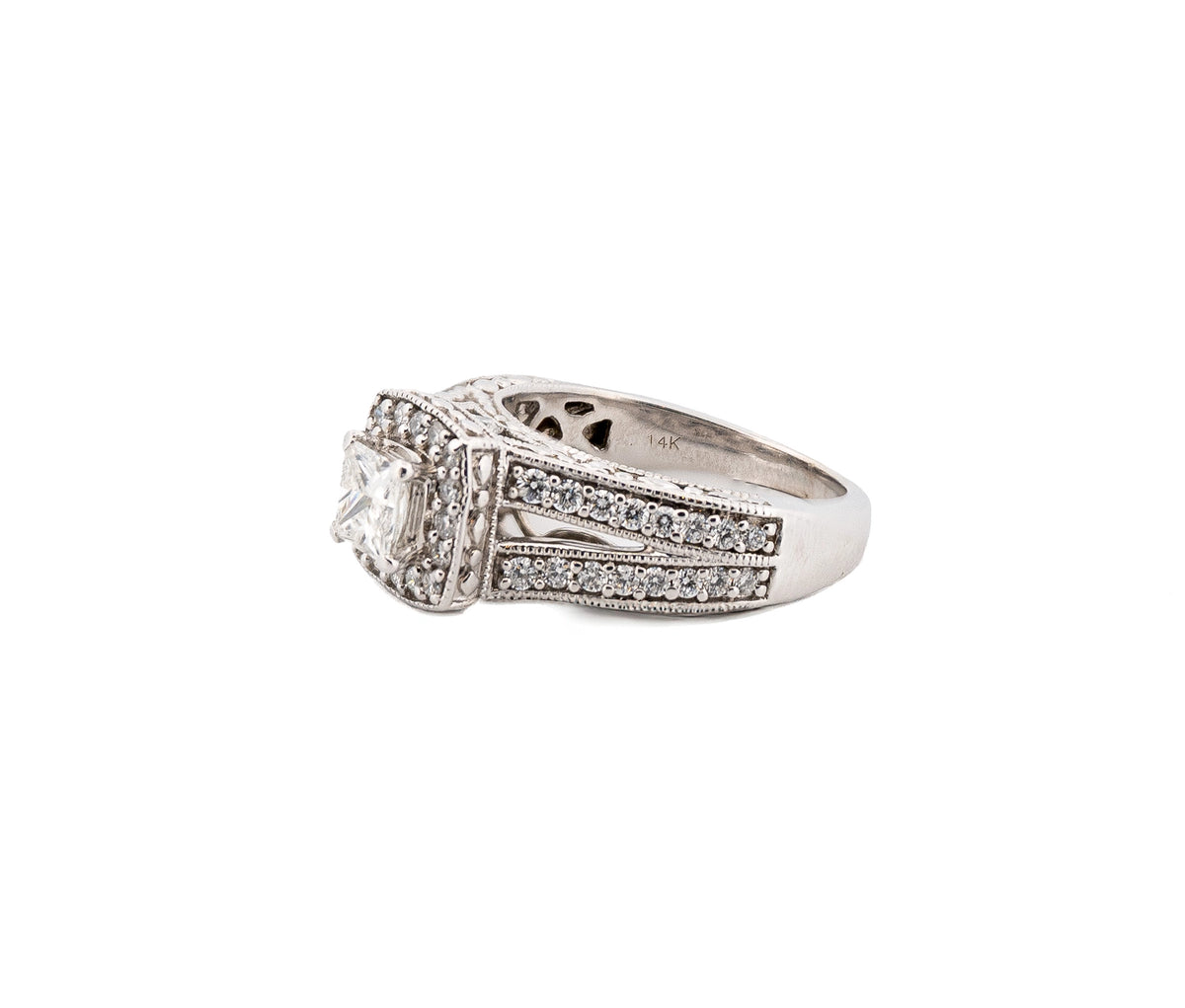 14K WG 0.59ct  Square Mod Brilliant IGI Certified Diamond Ring & Band Set