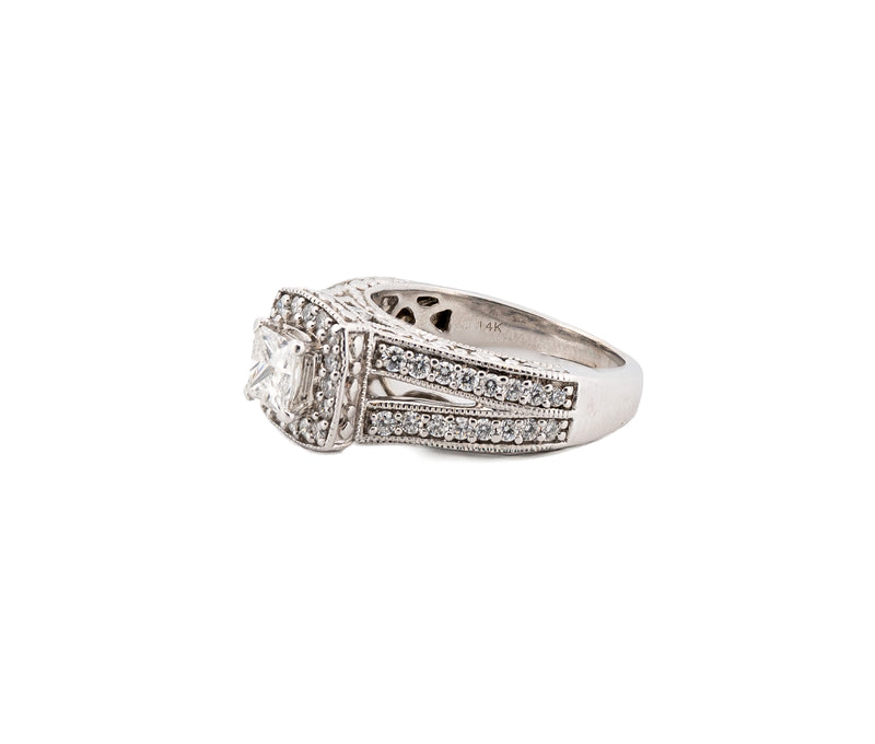 14K WG 0.59ct  Square Mod Brilliant IGI Certified Diamond Ring & Band Set