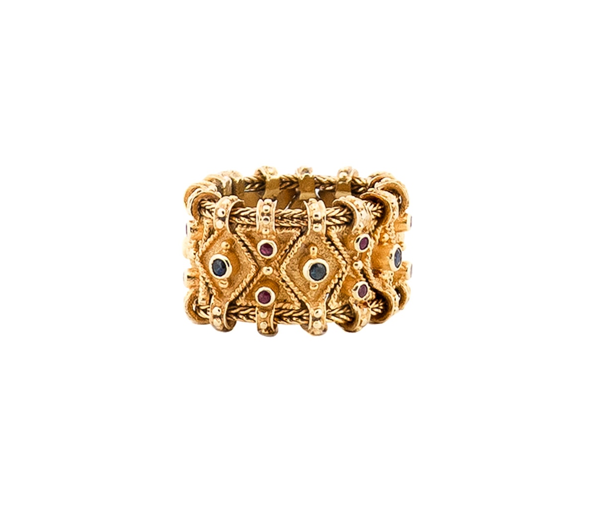 18K Yellow Gold Ruby and Sapphire Flex Ring