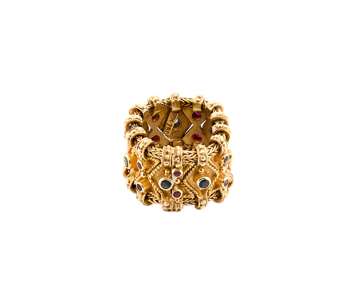 18K Yellow Gold Ruby and Sapphire Flex Ring