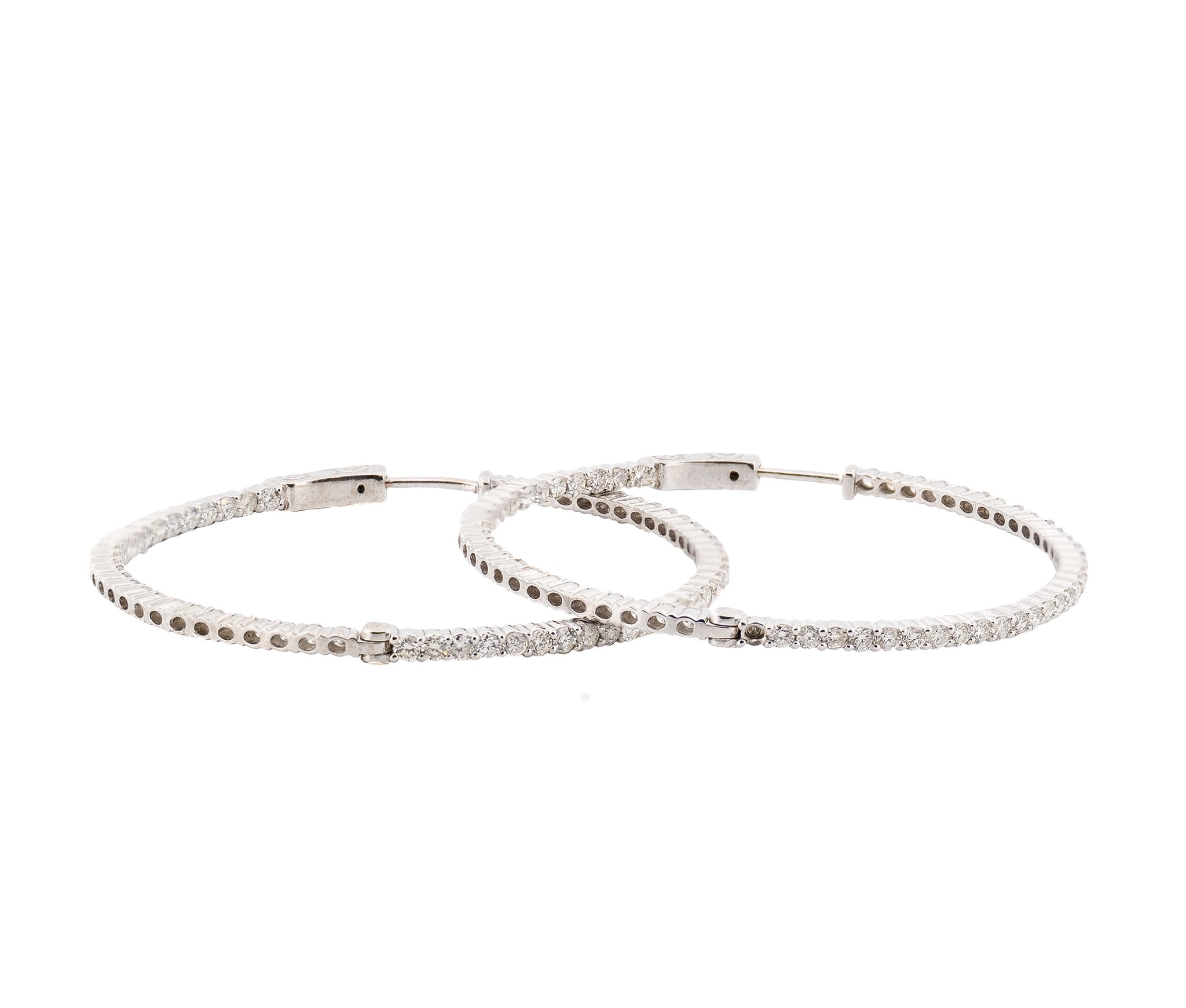 14K White Gold Inside Out Diamond Hoop Earrings 2.68Ct