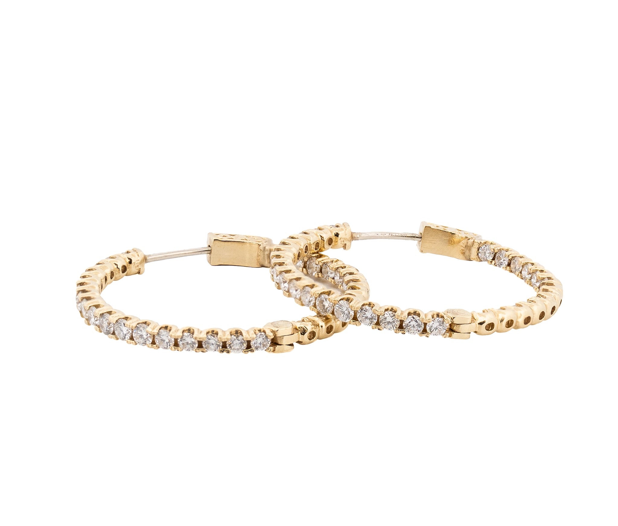 14K Yellow Gold 3.00Ct Inside-out Diamond Hoop Earrings