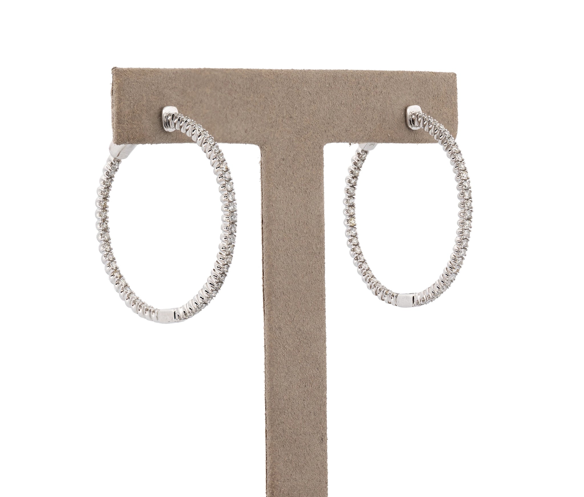 14K White Gold Inside Out 2.00 Ct Diamond Hoop Earrings