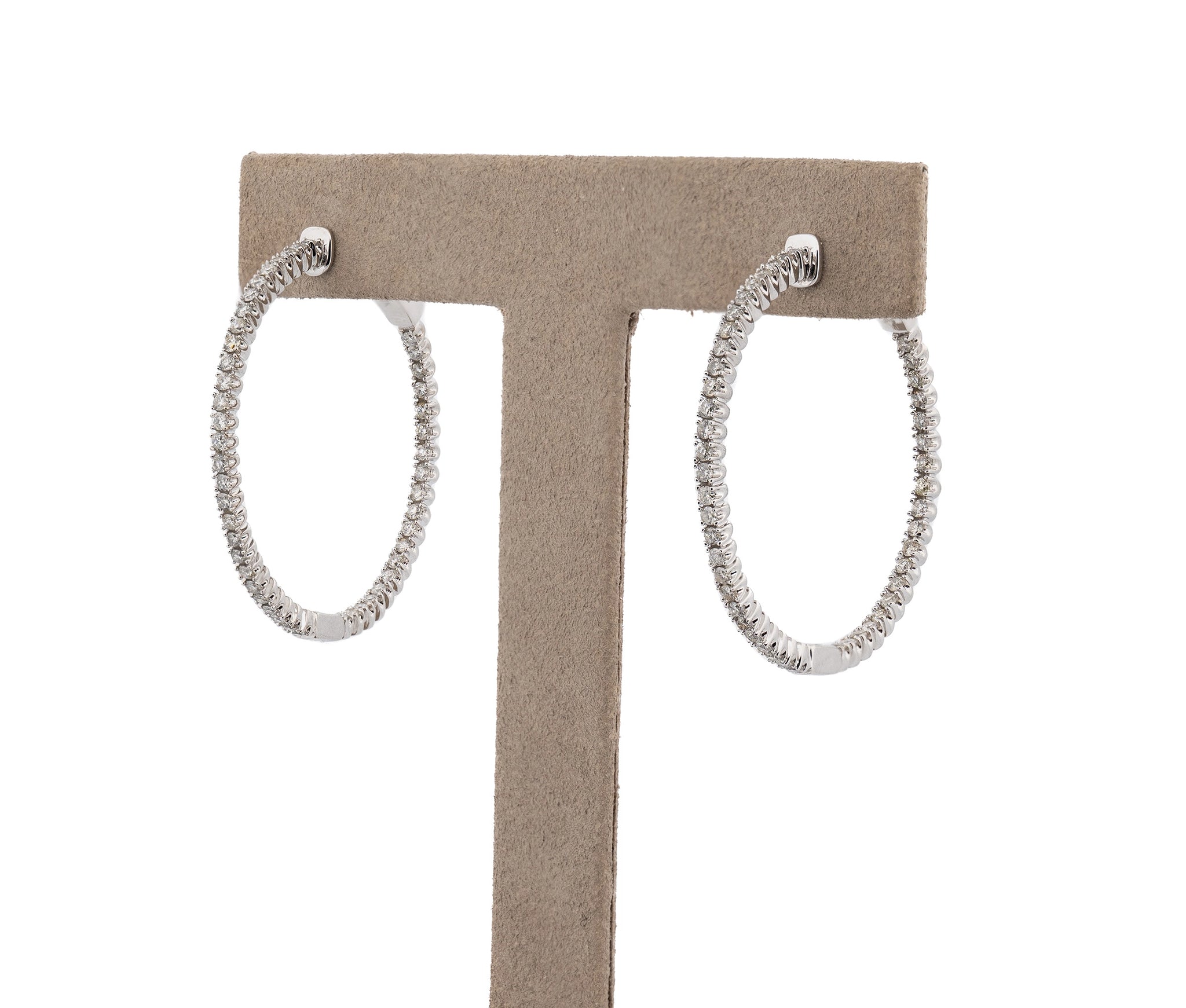 14K White Gold Inside Out 2.00 Ct Diamond Hoop Earrings