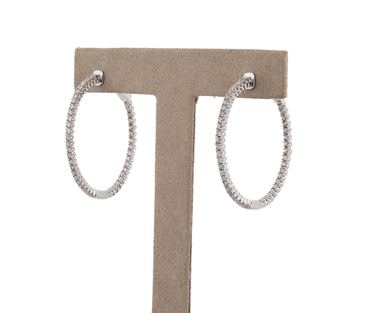 14K White Gold Inside Out 2.00 Ct Diamond Hoop Earrings