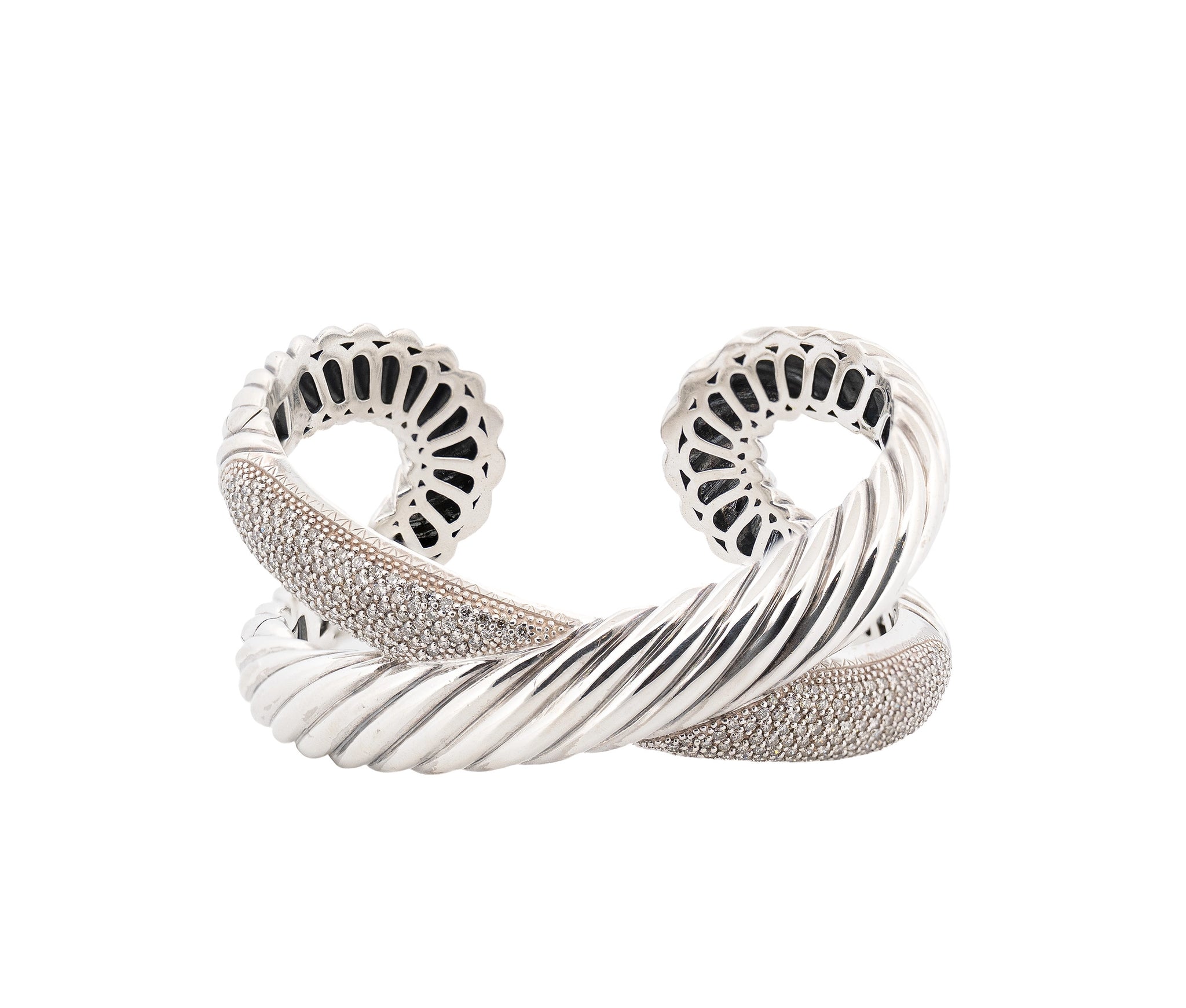 David Yurman X Crossover Kick Diamond Cuff Bracelet in Sterling Silver