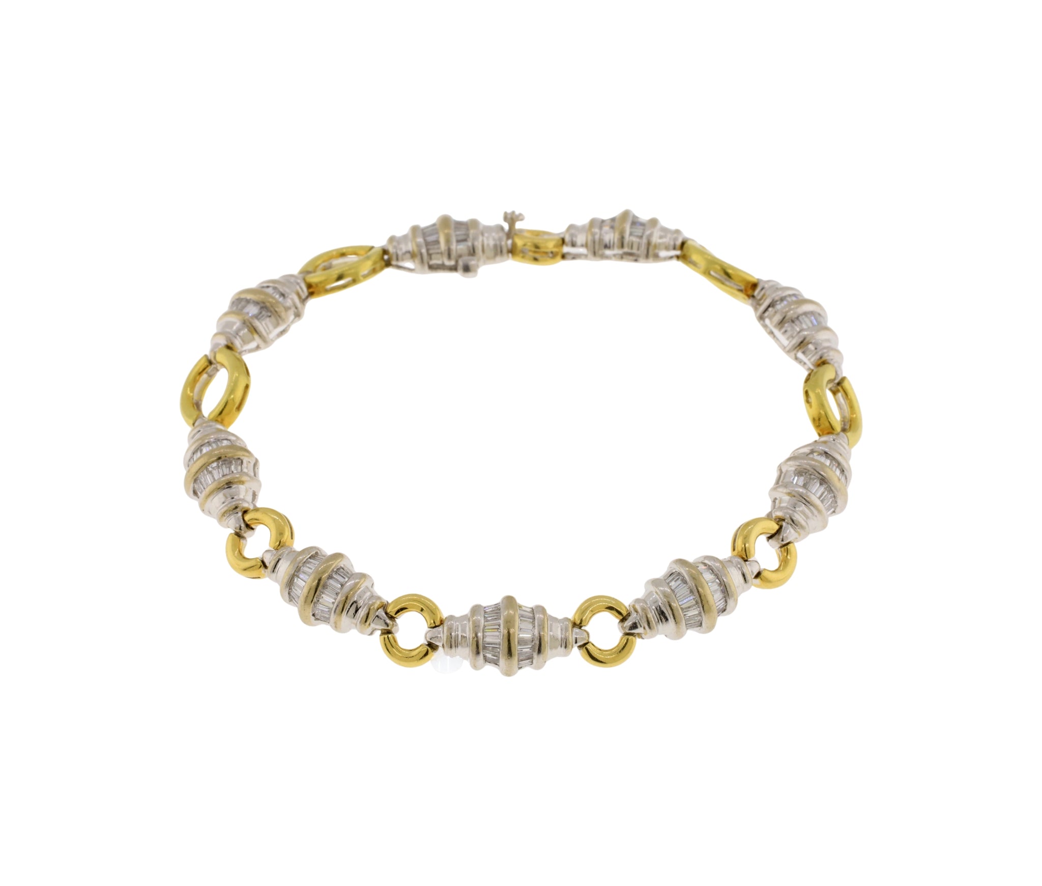 18K White & Yellow Gold Two-Tone Baguette Cut Diamond Bracelet
