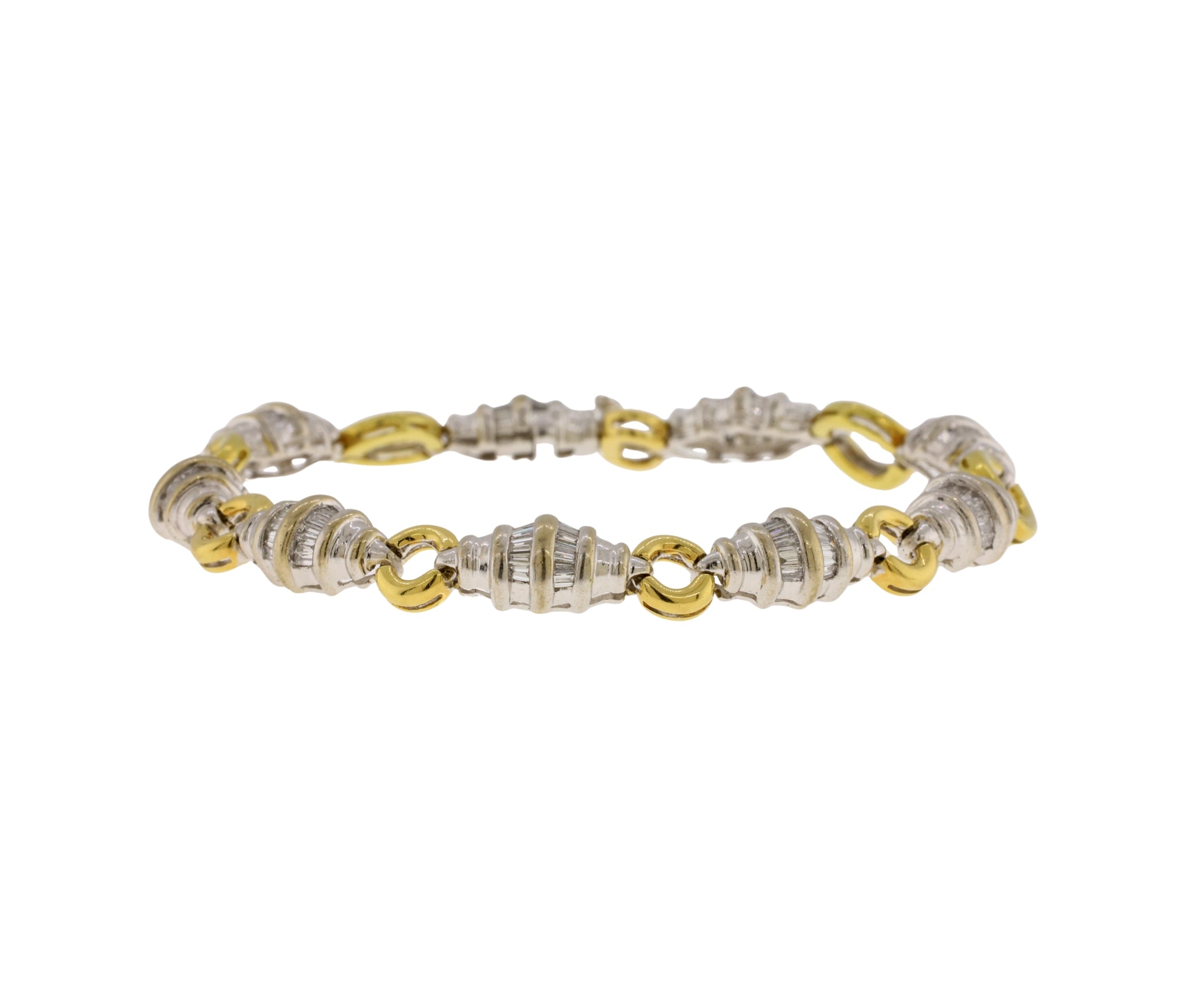 18K White & Yellow Gold Two-Tone Baguette Cut Diamond Bracelet