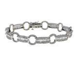 14K White Gold Baguette & Round Cut Diamond Open Circle Link Bracelet