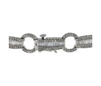 14K White Gold Baguette & Round Cut Diamond Open Circle Link Bracelet