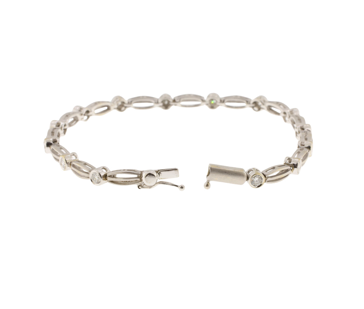 18K White Gold Bezel Set Round Brilliant Cut Diamond Link Bracelet