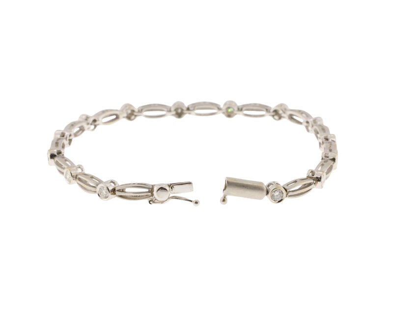 18K White Gold Bezel Set Round Brilliant Cut Diamond Link Bracelet