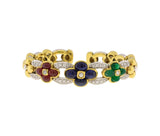 18K White & Yellow Gold Natural Ruby, Sapphire, Emerald, & Diamond Bracelet