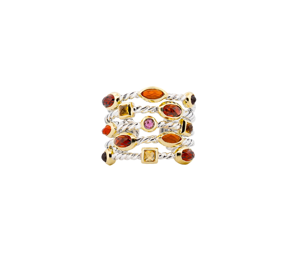 David Yurman Multi Gem Confetti Cuff Bracelet and Ring Set in Sterling & 18K YG