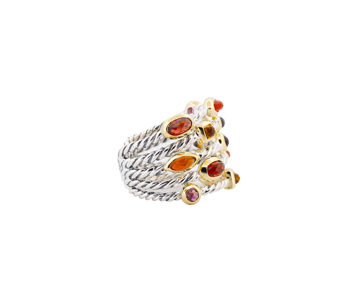 David Yurman Multi Gem Confetti Cuff Bracelet and Ring Set in Sterling & 18K YG