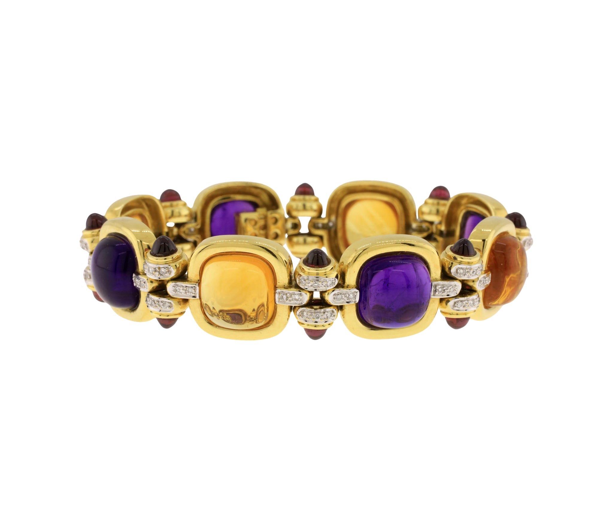 18K Yellow Gold Multigem & Diamond Link Bracelet