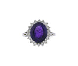 14K White Gold Amethyst and Diamond Oval Shaped Halo Style Ring