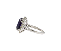 14K White Gold Amethyst and Diamond Oval Shaped Halo Style Ring
