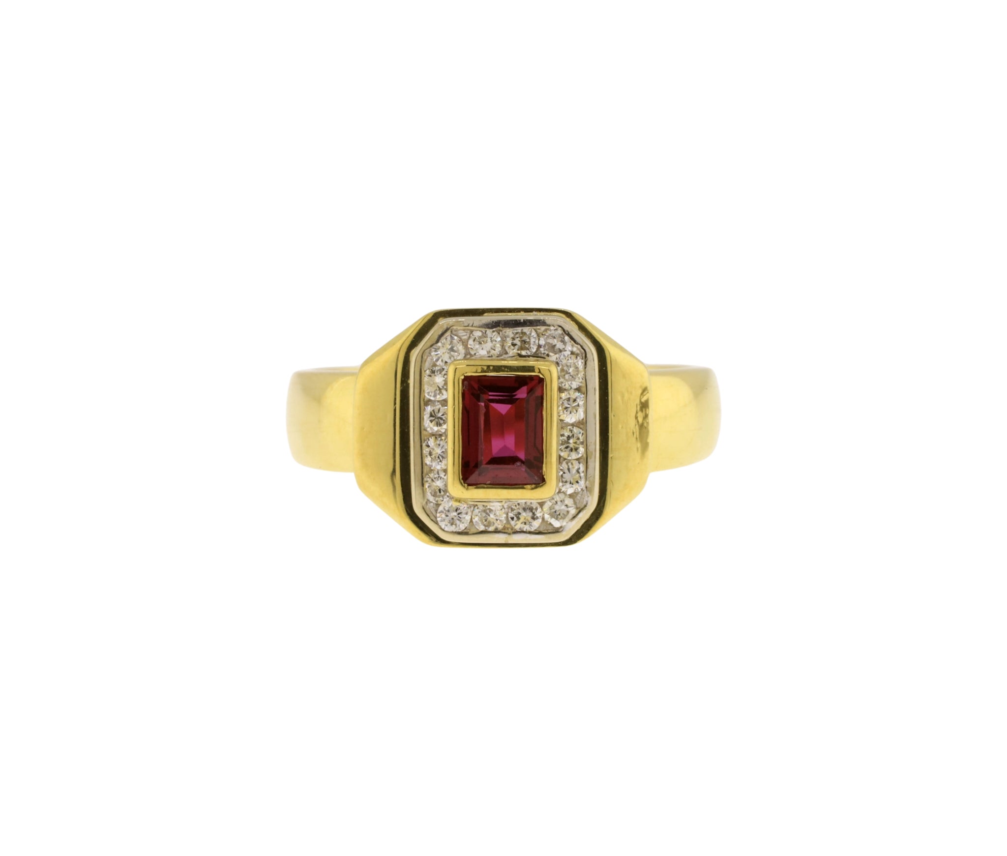 18K Yellow Gold 0.46Ct Natural Ruby and Diamond Halo Style Ring
