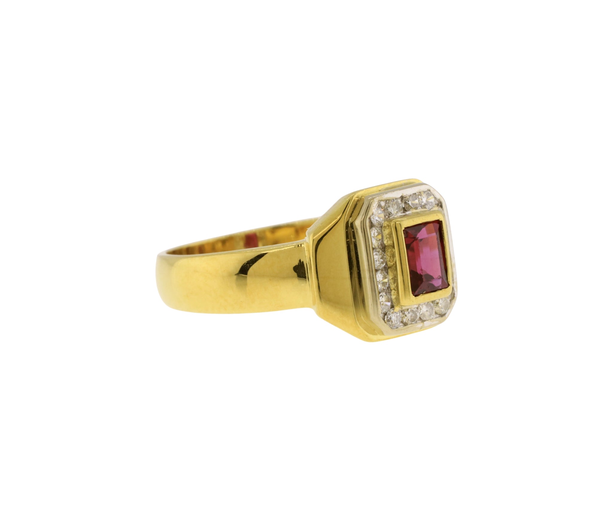 18K Yellow Gold 0.46Ct Natural Ruby and Diamond Halo Style Ring