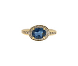14K Yellow Gold London Blue Topaz and Diamond East-West Set Halo Style Ring