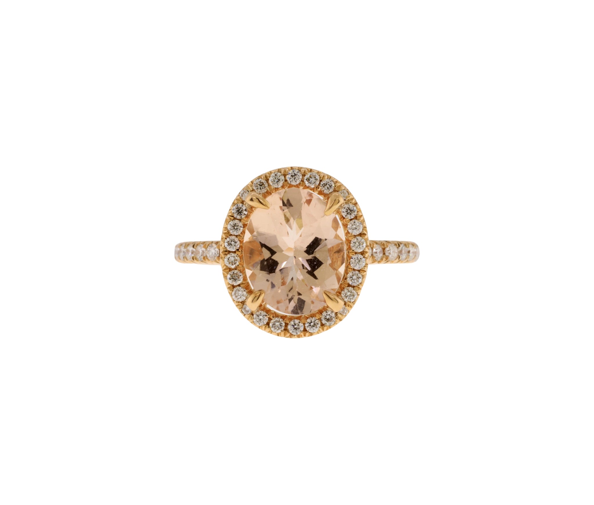 14K Rose Gold Morganite and Diamond Hidden Halo Style Ring