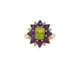 14K Yellow Gold Diamond, Peridot and Amethyst Flower Motif Ring