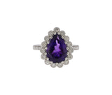 14K White Gold Amethyst and Diamond Pear Shaped Halo Style Ring