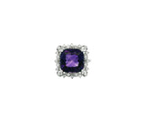 14K White Gold 5.55ct Square Cushion Cut Amethyst and Diamond Halo Style Ring