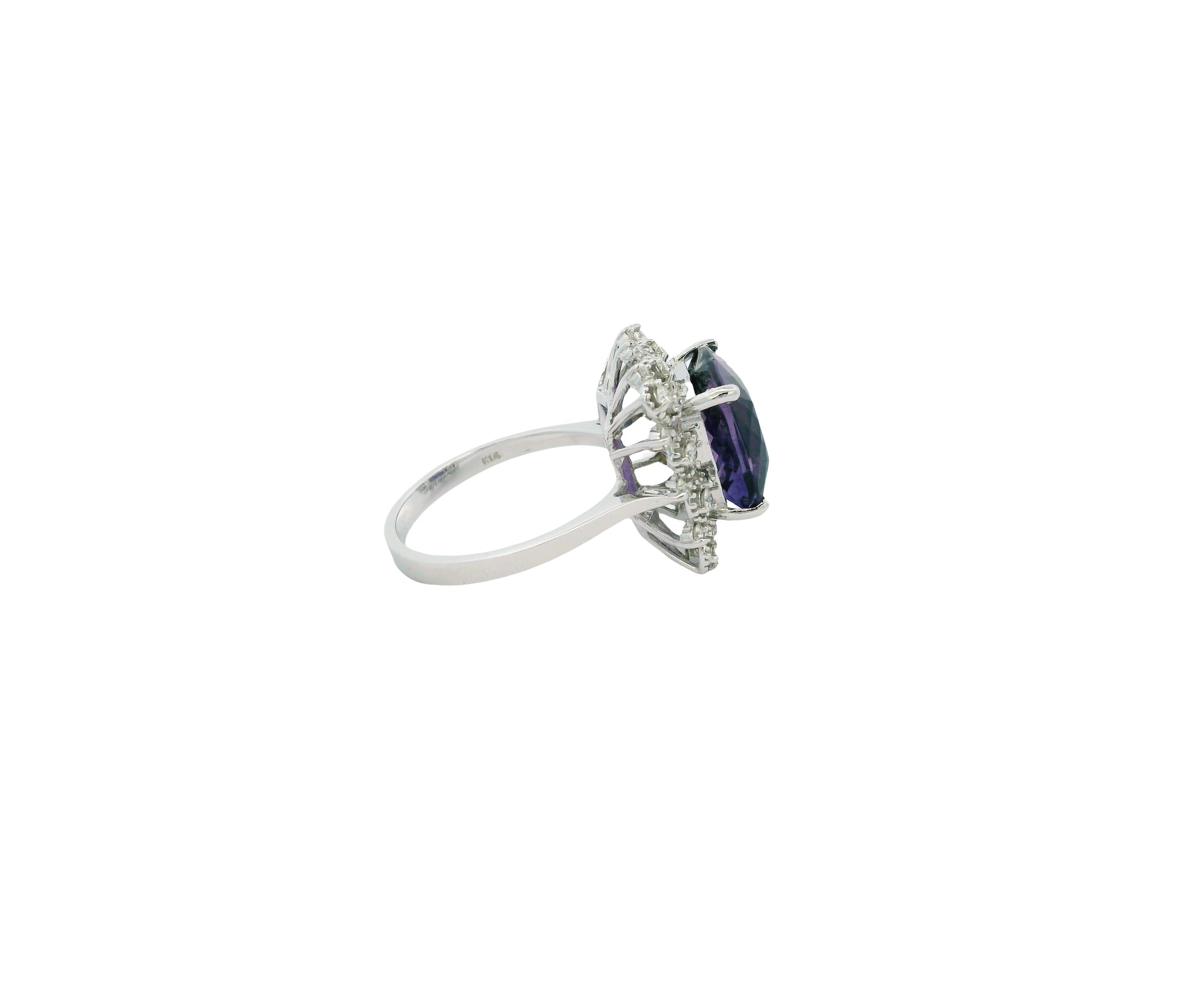 14K White Gold 5.55ct Square Cushion Cut Amethyst and Diamond Halo Style Ring