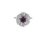 14K White Gold Natural Ruby and Diamond Ballerina Style Halo Ring