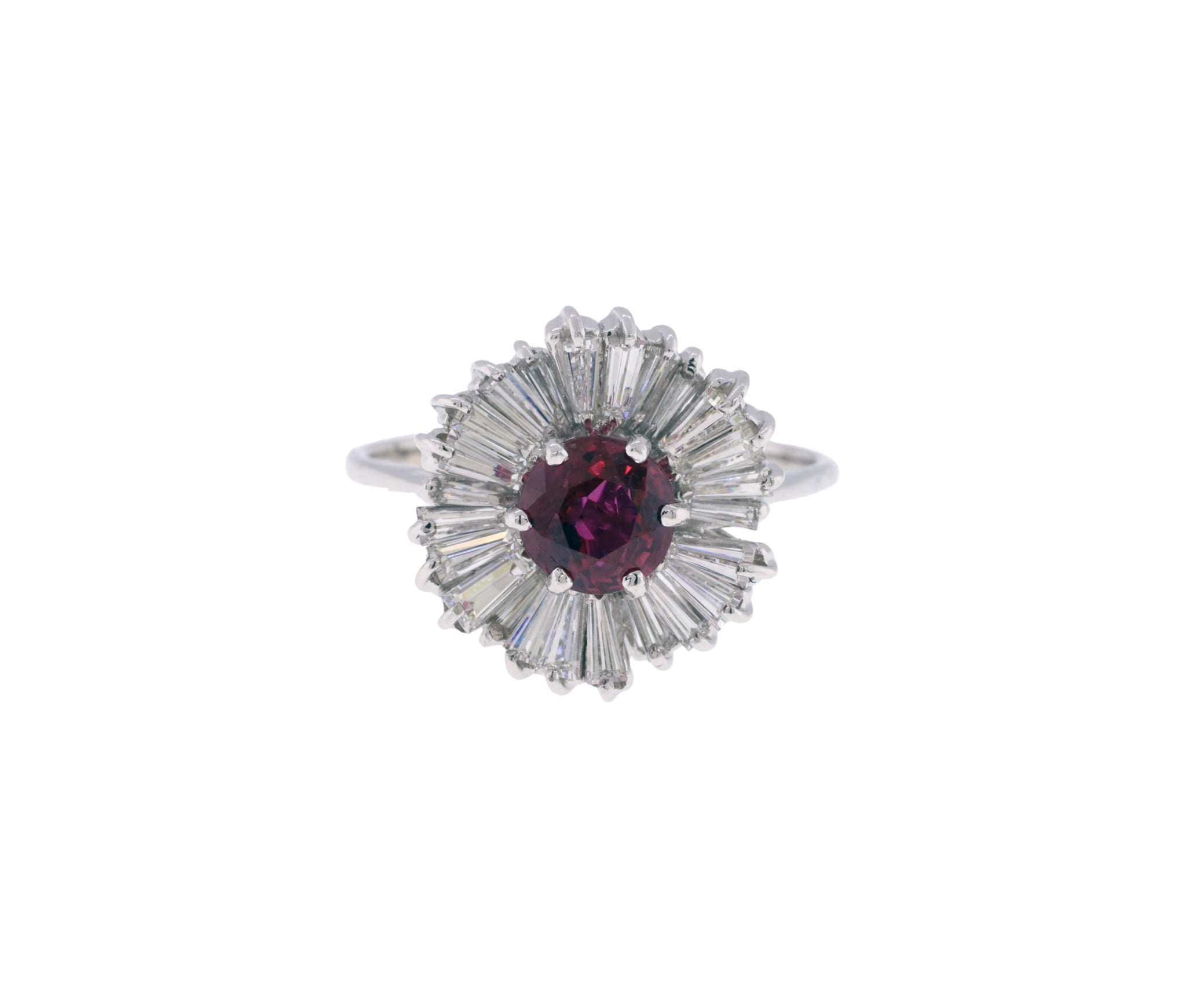 14K White Gold Natural Ruby and Diamond Ballerina Style Halo Ring