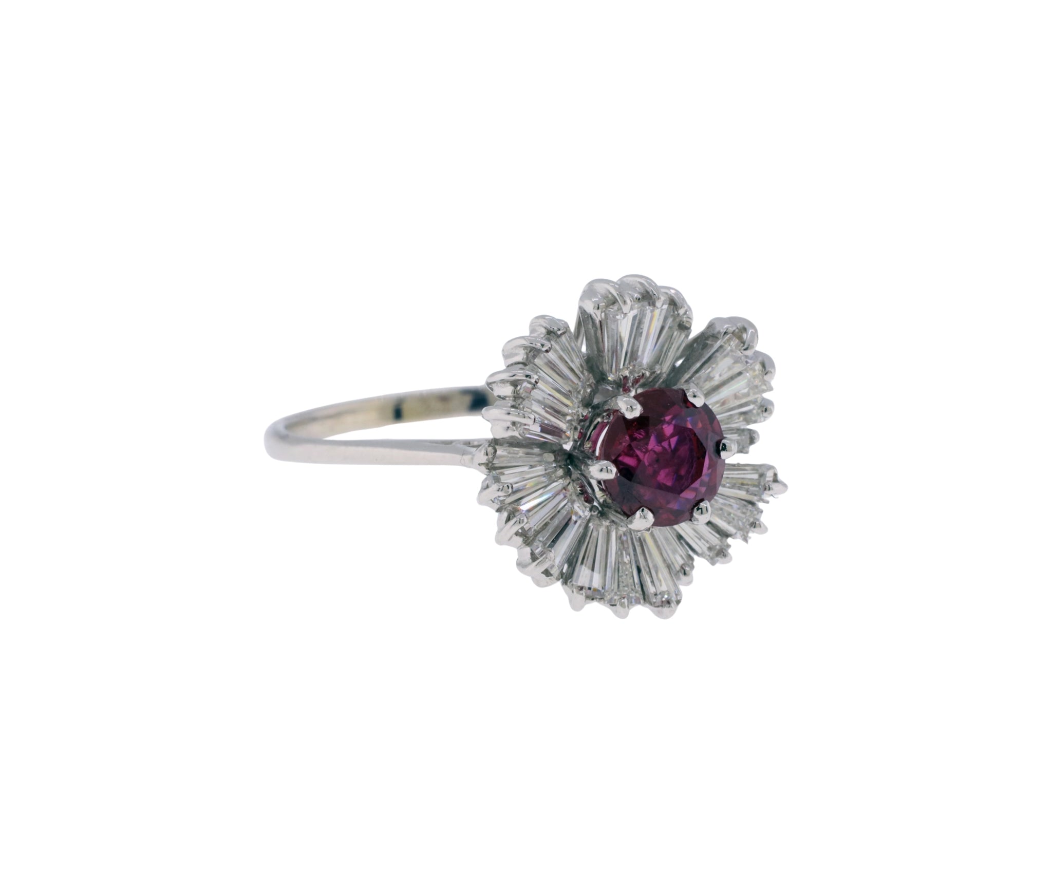 14K White Gold Natural Ruby and Diamond Ballerina Style Halo Ring