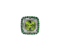 14K White Gold Diamond, Peridot & Tsavorite Garnet Double Halo Style Ring