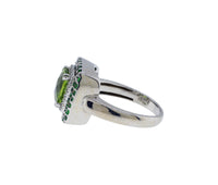 14K White Gold Diamond, Peridot & Tsavorite Garnet Double Halo Style Ring