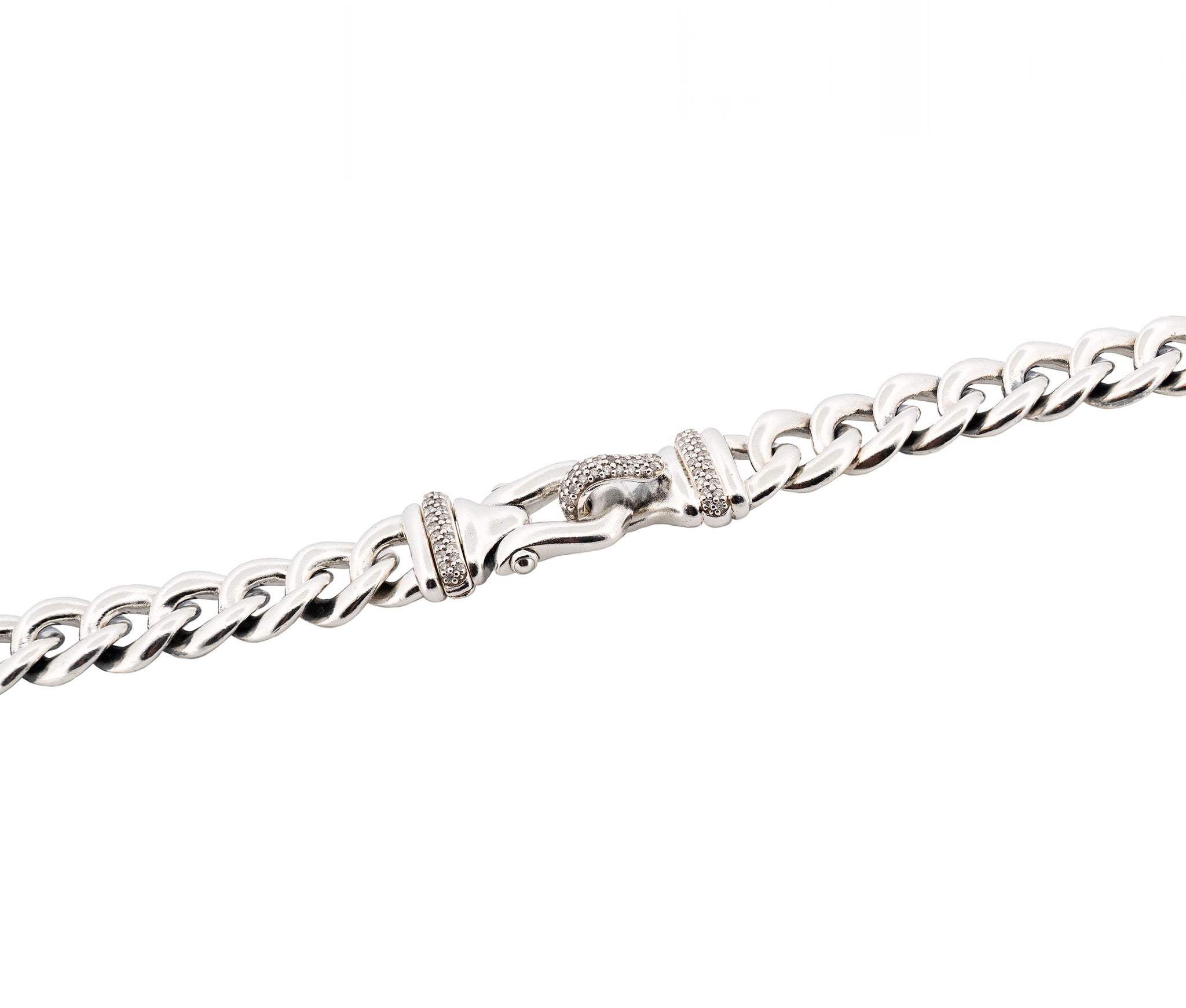 David Yurman Sterling Silver Diamond Buckle Necklace 34 In