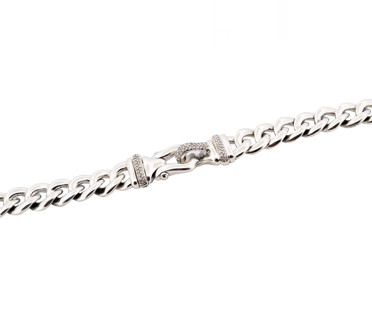 David Yurman Sterling Silver Diamond Buckle Necklace 34in.